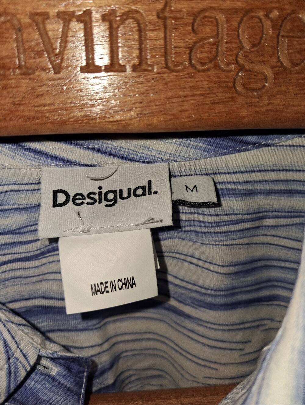 Desigual Dress Shirt Cotton M Blue White Contemporary - Picture 7 of 9